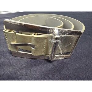 Synthetic Leather Gold Tone Adjustable Belt with Goldtone Square Buckle RISANTRY